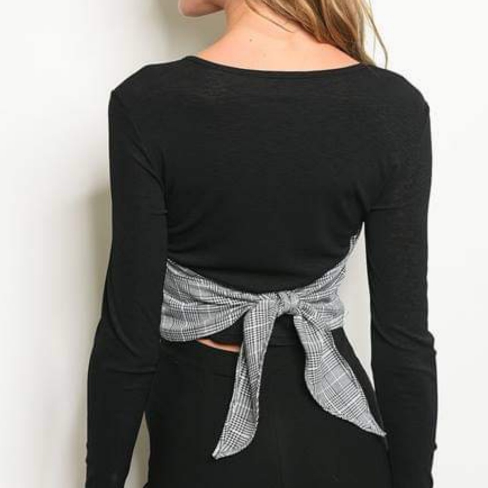 CORSET MIXED MEDIA PLAID CROP BLOUSE - Picture 3 of 3